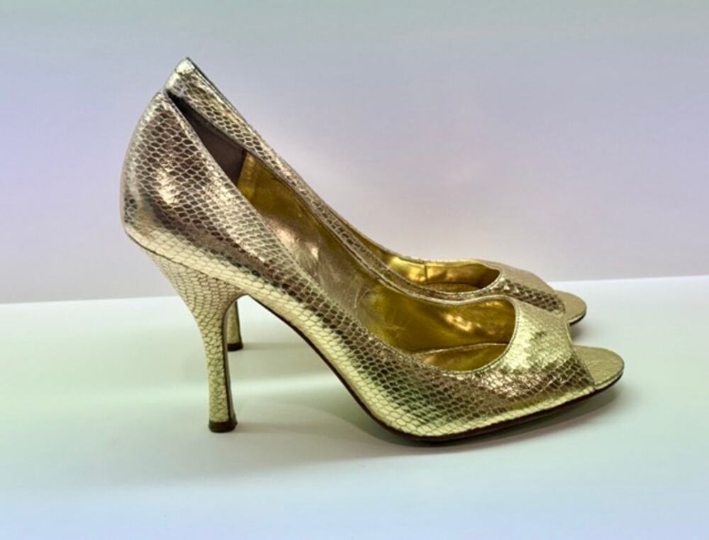 Enzo Angiolini Gold Metallic Peep Toe Pumps Women’s 7M Stiletto Heels